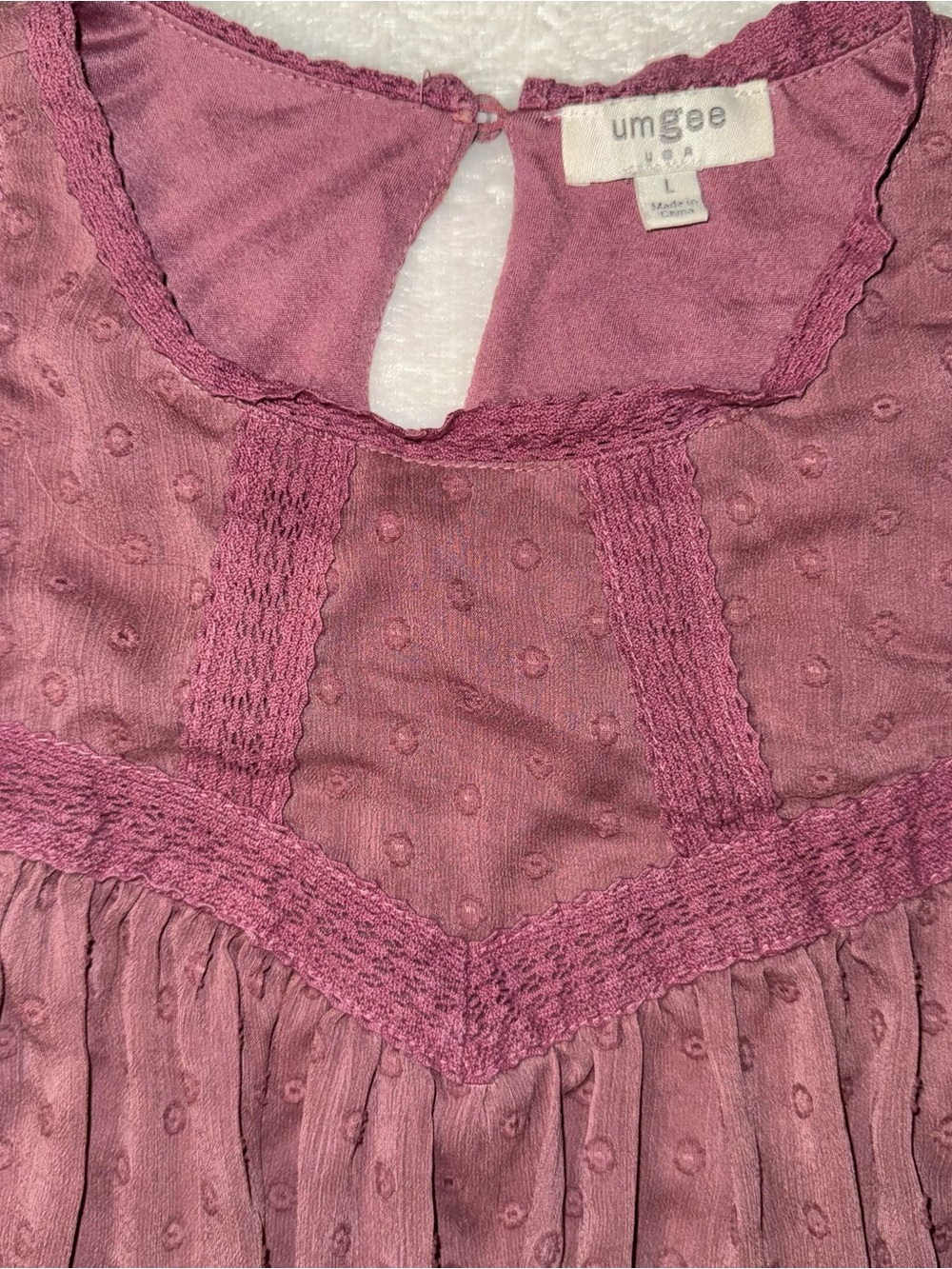 Umgee Mauve-Pink Swiss Dot Lace Yoke Dress - Picture 4 of 9